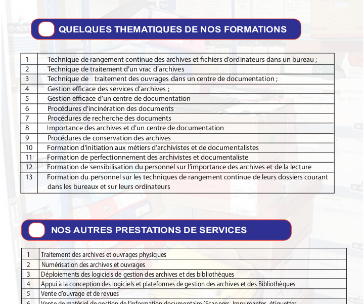 Nos Prestations de service d'archivage, et de gestion documentaire